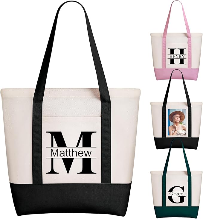 WACAR Custom Tote Bags with an External Pocket, Bulk Personalized Canvas Tote Bags, Reusable Grocery Bag for Beach, Daily Use