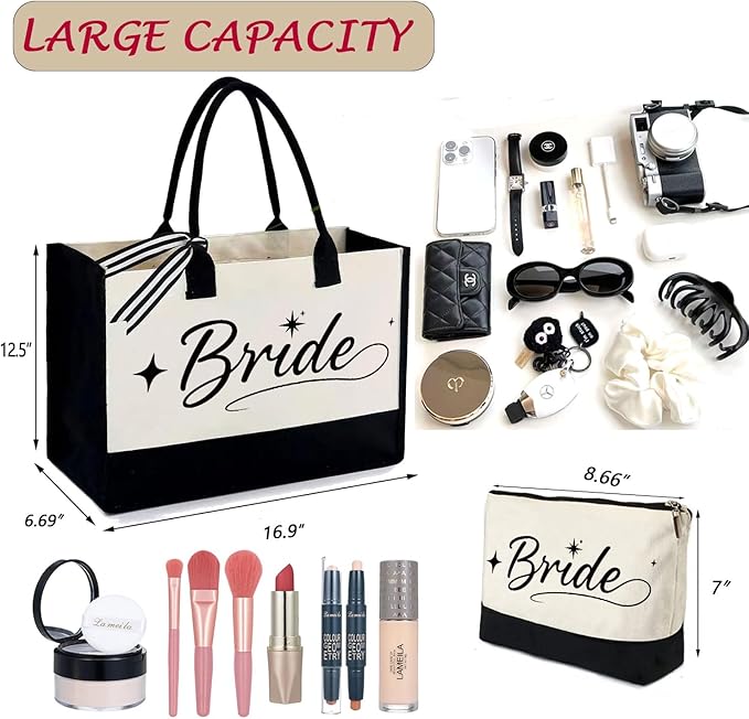 KDBDSYZB Bride Gifts Canvas Tote Bag, Gifts for Wedding BridalShower, Bachelorette Party, Bride to be, Miss to Mrs Gift,Christmas Personalized Bridesmaid Present