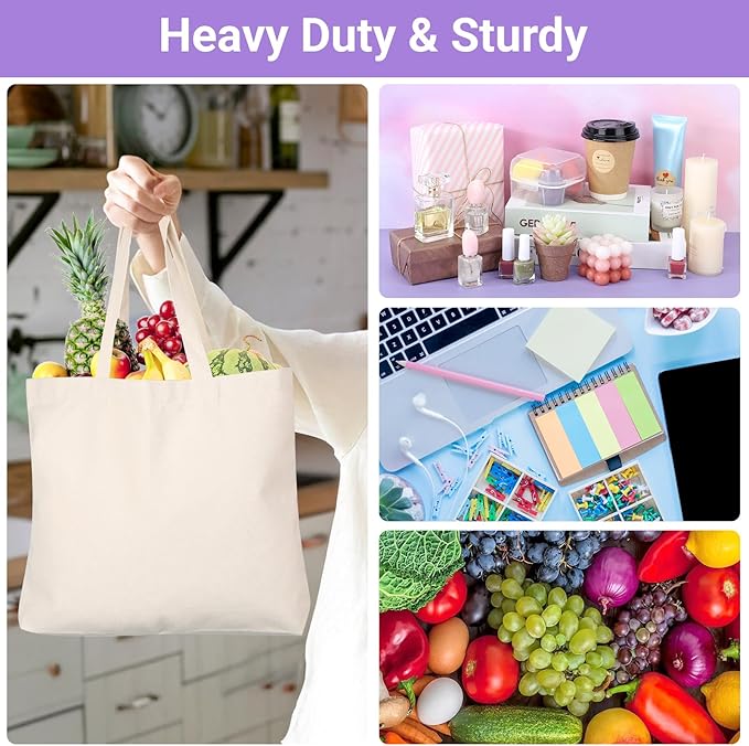 Segarty Small Canvas Tote Bag for Women, 12 Pack 15.75x11.8x3.9 Blank Canvas Tote Bags, Reusable Tote Bag with Natural Cotton and Shoulder Strap, Bulk for DIY, Grocery Shopping, Beach, Travel，Gift