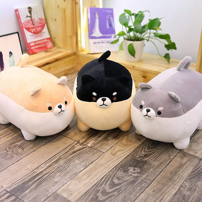 EHOTONG Shiba Inu Dog Plush Pillow, Corgi Stuffed Animal Plush Toy Hug Pillow Gifts for Girl Boy (Black, 11.8in)