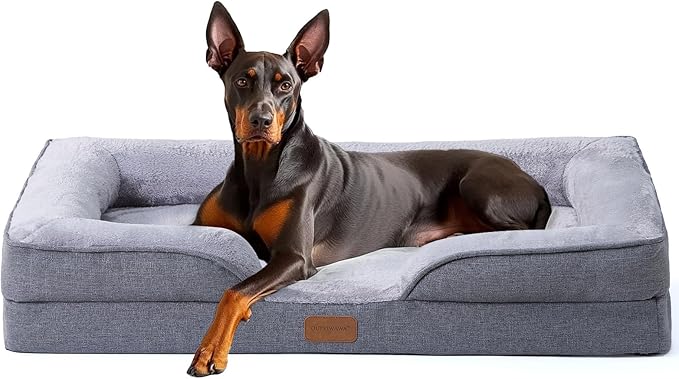 OUPEIWAWA Extra Large Dog Bed Orthopedic with Bolster Sides Removable Egg-Crate Foam Waterproof Liner Pet Bed Sofa Couch with Removable Washable Cover Non-Slip Bottom, Gray1