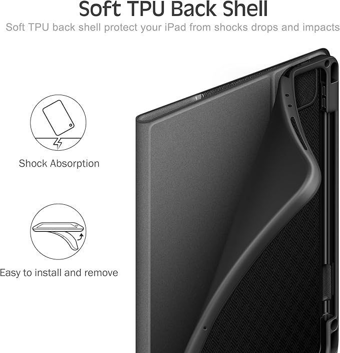 KingBlanc Case for iPad Pro 13-inch (M5 2025, M4 2024) with Built Pencil Holder, PU Leather Smart Stand Cover, Auto Sleep/Wake, Supports Pencil Pro/Pencil (USB-C), Multi-Viewing/Drawing Angles, Black