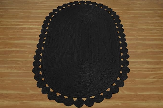 Runner Oval Rug 2.6x24 Area Rug Solid Pattern Kilim Rug Black Solid Design 0.27 inches ThickIndoor Outdoor Rug Flatweave Rug Indian Artisans Rugs for Home & Foyer Corridor Hallway & Stair Runner