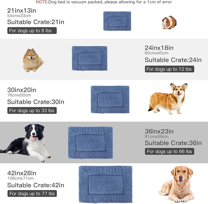 BVAGSS Reversible Dog Crate Pad, Memory Foam Pet Bed Mat, Soft Warm Machine Washable Sleeping Kennel Mattress for Small Medium Dogs XH079 (24''x18''x1.6'',Navy)