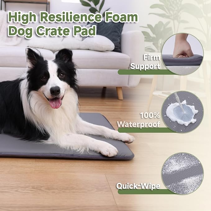 WAYIMPRESS Waterproof Dog Crate Pad, Medium Crate Mat Bed, Outdoor Kennel Mat Beds Dog Sleeping for Small Medium Pets, Clooling, Waterproof, Wipeable, Anti-Slip, Kennel Pads 29 x 18 Inch, Dark Gray