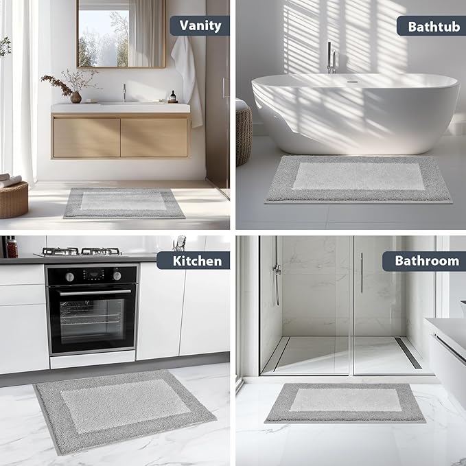anllugs Bathroom Rugs 30" x 46", Non-Slip Extra Soft Absorbent Bath Rugs, Machine Washable Quick Dry Bath Mats for Bathroom Floor, Shower, Bathtub and Sink, Light Grey & Grey