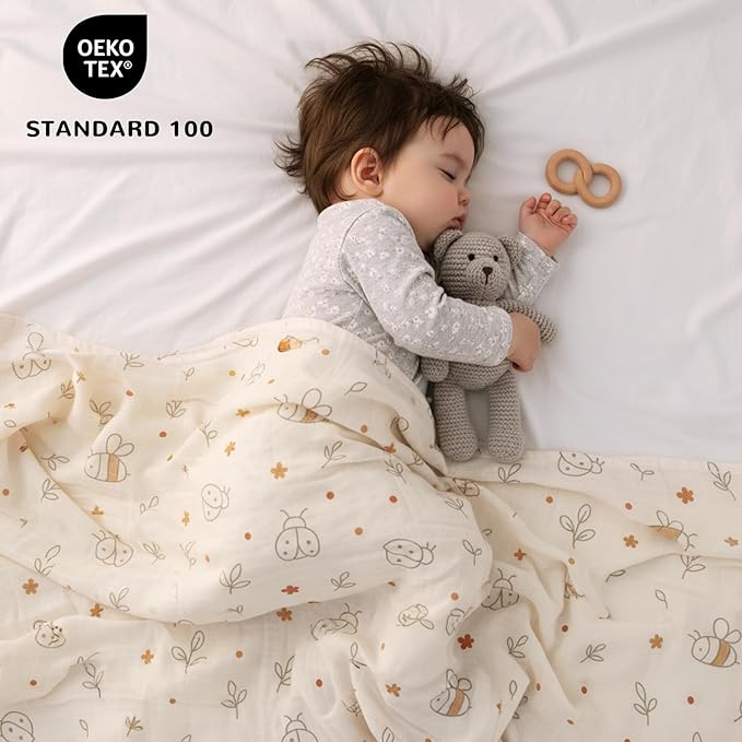 HECCEI Muslin Swaddle Blankets - Baby Muslin Blanket Large Swaddles 47 x 47 inches Breathable & Soft Baby Receiving Blanket Gender Neutral for Newborn Boys Girls, Leafy Canopy