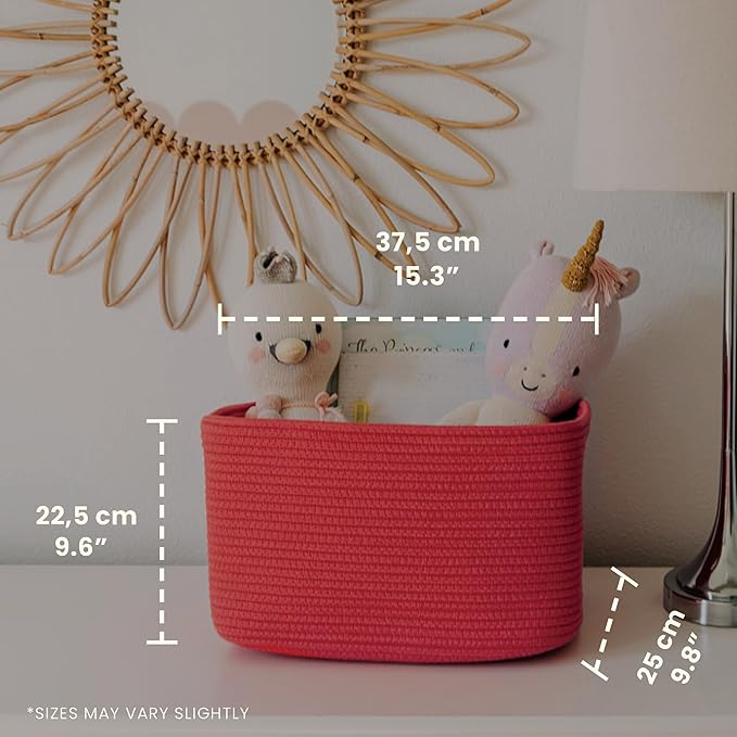 OrganiHaus Woven Storage Baskets for Organizing, Cotton Rope Organizer Bins for Shelves, Closet & Nursery, Dog Toy Basket, Decorative Bins for Toys, Towels & Books - 15x10x9, Coral