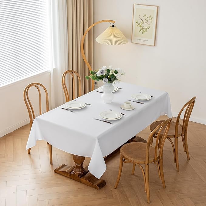 Rectangle Stain and Wrinkle Resistant Washable Polyester Table Cloth, Decorative Fabric Table Cover for Dining Kitchen Tables, Parties and Camping, 54 x 108 Inch,2 Pack,White