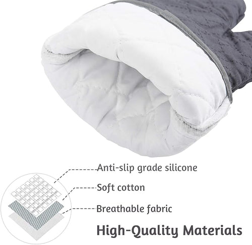 4Pcs Oven Mitts and Pot Holders Set, 572F Heat Resistant Oven Glove, Soft Cotton Lining with Non-Slip Surface for Kitchen Baking BBQ (Grey)