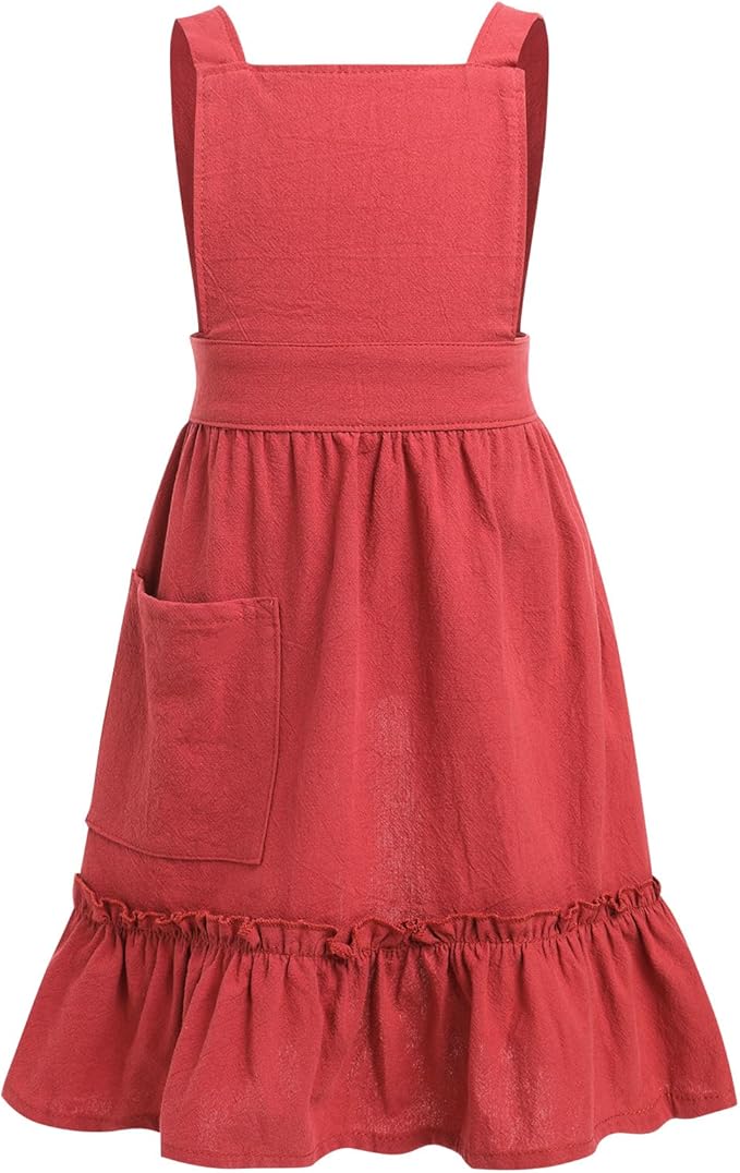 OBEEII Kids Aprons for Cooking Cotton Linen Children Baking Kitchen Gardening Painting Apron Pinafore Dress with Pockets