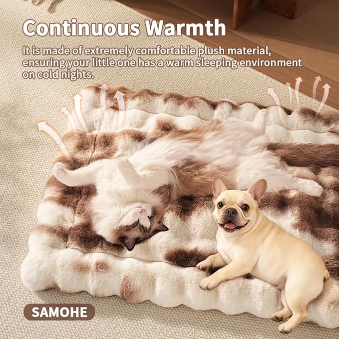 SOMAHE Cat Bed Ultra Soft Plush Machine Washable Pet Mat with Non-Slip Rubber Bottom for Indoor Cats & Dogs Faux Fur Cushion Pad for Floor Couch Carrier for Kittens & Puppies 23 x 15 Inch Medium Brown