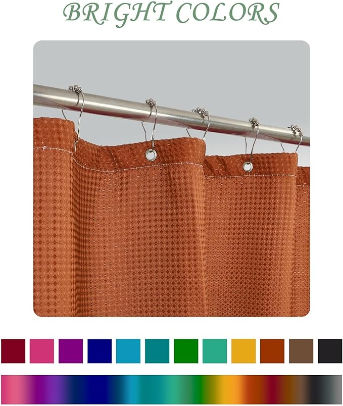 ggaimwf 36x72 Inch Solid Color Shower Curtain for Bathroom Waffle Bath Water Resistant Fabric Curtains Brown Modern Thick Shower Stall Curtain with Metal Hooks