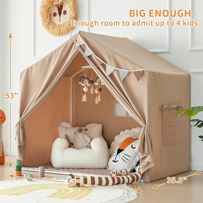 Kids Indoor Play Tent with Mat, Play Tent for Kids Ages 3-8, Large Playhouse Toddler Tent Indoor, Castle Tent for Girls Boys, Play Cottage, Toy House Birthday Gift