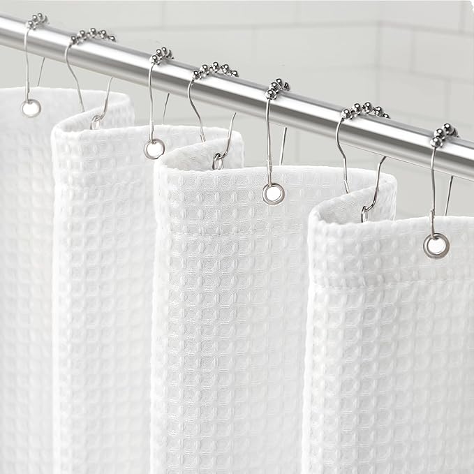 Awellife Waffle Hotel Textured White Shower Curtains for Bathroom 230 GSM Heavy Duty Fabric Liner, 72" W X 72" L Inch
