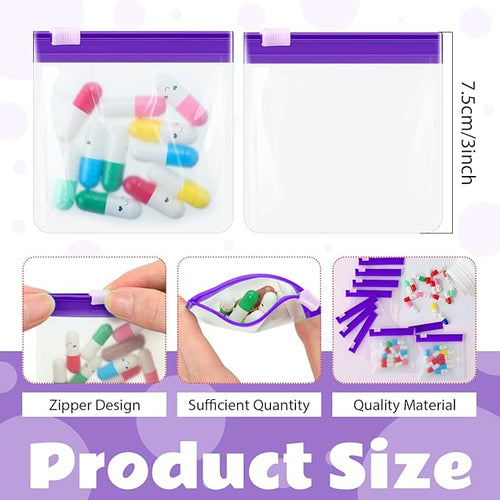 24 Pieces Pill Pouch Bags Zippered Set Reusable Translucent Medicine Organizer Sealing Travel Plastic Bags with Slide Lock for Storage(Purple)