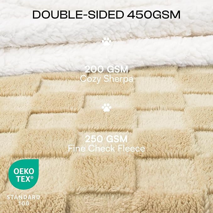 Luciphia Waterproof Dog Blanket for Medium Dogs Washable Soft Sherpa Fleece Cat Blankets with 3D Jacquard Cozy Calming Reversible Couch Protector Furniture Protection for Pet, Beige White, 57x40 inch