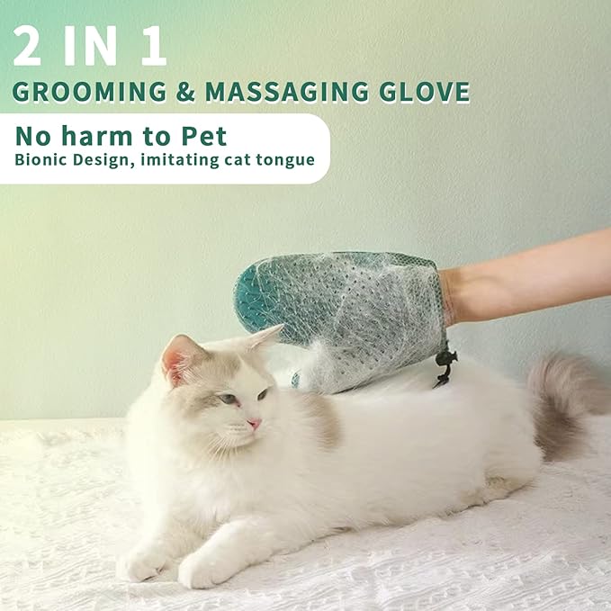 Mollypaws 2 in 1 Cat Fur Glove & Pet Hair Remover Glove, Dog Grooming Glove Brush for Shedding, Massage, Efficient Pet Hair Remover Mitt for Cleaner Couch, Carpet [Blue/Single]