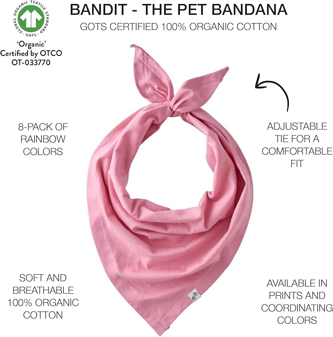 Pet Passion Bandit - The PET Bandana, 8 Pack 100% Organic Cotton Pet Bandanas Clothes for Small, Medium, Large Dogs, Rainbow Pink, Medium/X-Large