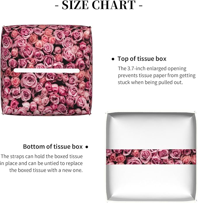 POIUBLE Pink Rose Flower Tissue Box Cover Leather Tissue Box Holder Square Facial Paper Organizer Dispenser for Bathroom Kitchen Bedroom Vanity Countertop Night Stands