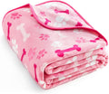 Allisandro Luxurious Dog Blanket, 350 GSM Super Fuzzy Microplush Fleece Pet Blankets for Small Medium Large Dogs and Cats, Pink Paw and Bone, 80" x 64”