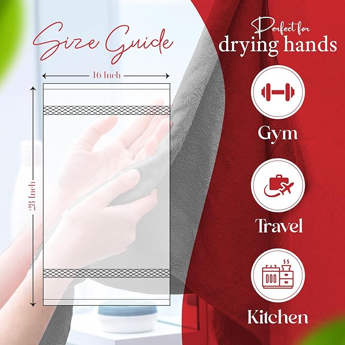RIVERSIDE 6 Pack Premium Hand Towels Set, 16x28 inches, 100% Ring Spun Cotton, 600 GSM, Soft, Quick Dry and Highly Absorbent, Towels for Bathroom, Kitchen, Gym, Spa - Red