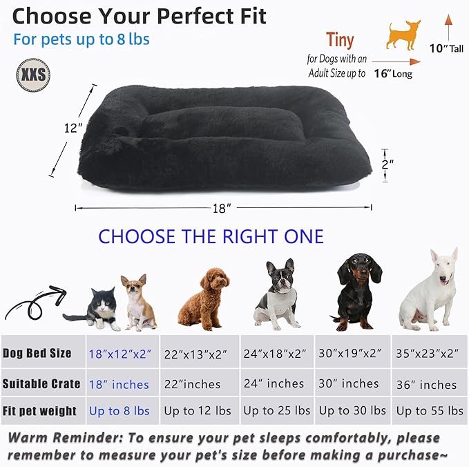 Tiny Dog Bed 18 x 12 for Extra Small Dogs and Cats Fit Crate or Cage 18 Inch,Ultra Soft Cat Warmer Mat for Feral and Indoor Cats,Fluffy Comfy Kennel Pad Anti-Slip & Washable Pet Sleeping Mat,Black XXS