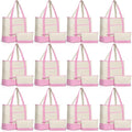 Sanwuta Canvas Tote Bags Bulk with Outer Pocket and Makeup Pouch 18'' Reusable Grocery Bags with Handles for Women Beach DIY