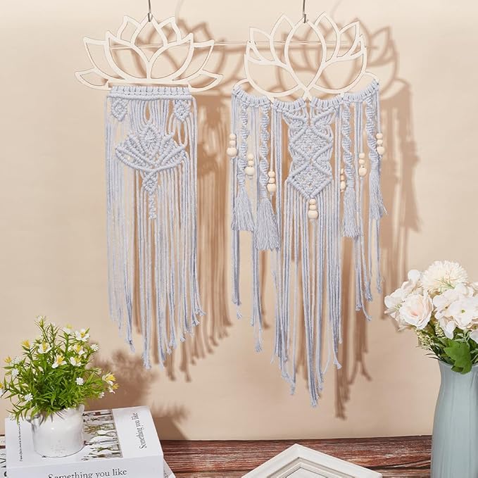 FREEBLOSS 2 Set DIY Macrame Lotus Wall Hanging Kit Macrame Tapestry Kit with Instructions Wooden Frames for Adults Beginners Lotus Wall Hanging Decor for Living Room Bedroom