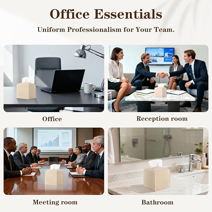 6-Pack Square Tissue Box Cover Holder, Beige PU Leather Decorative Covers for Living Room, Bathroom, Office & Car