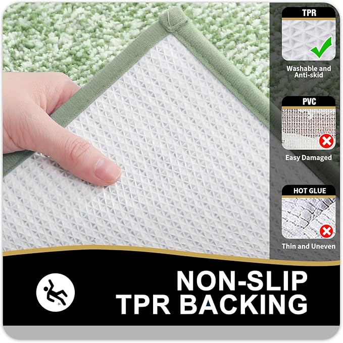 OLANLY Bathroom Rugs 30x20, Extra Soft and Absorbent Microfiber Bath Mat, Non-Slip, Machine Washable, Quick Dry Shaggy Bath Carpet, Suitable for Bathroom Floor, Tub, Shower (Medium, Sage Green)