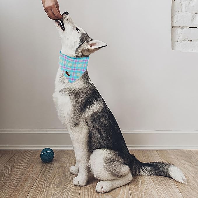 MR. CHUBBYFACE Blue Stripes Striped Dog Bandanas Reversible Triangle Bibs Scarf Accessories for Dogs Cats Pets L