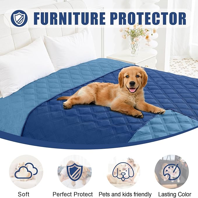 Smiry Waterproof Dog Bed Cover Blanket 68x82, Soft Reversible Pet Blanket, Washable Leakproof Cats Dogs Couch Cover for Sofa, Couch, Furniture, Lattice, Navy/Blue