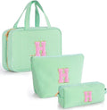 Fystdtote Personalized Friend Birthday Gifts - 3 Pieces Toiletry Makeup Bag Cosmetic Bags for Women Travel Make up Bag with Small Makeup Bag Wedding Bridesmaid Gifts for Women - Green H