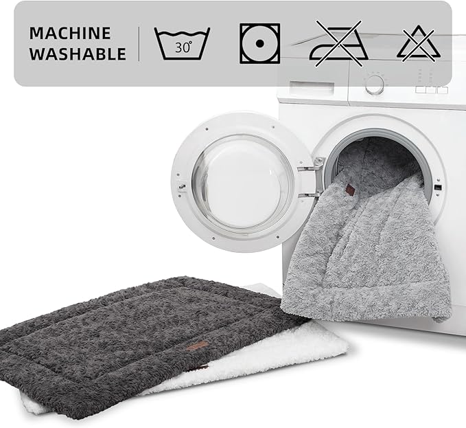 VERABE Fluffy Reversible Dog Bed Mat - Ultra Soft & Machine Washable Dog Crate Pad fit for Metal Kennel, Cozy Sleeping Mat, 47" x 29", Gray