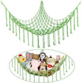 Stuffed Animal Hammock Corner, Hand-knitted Large Plushie Net Toy Hammock with Wooden Rings | Boho Cute Stuff Animal Storage for Nursery & Bedroom | Mesh Kids Toy Organizer Holder Nursery Room Decor