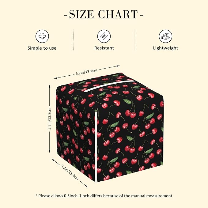 POIUBLE Tissue Box Holder Cherry Fruit Tissue Box Cover Square Leather Tissue Holder Organizer Portable Decorative Facial Paper Case for Home Office Bathroom Vanity Countertop