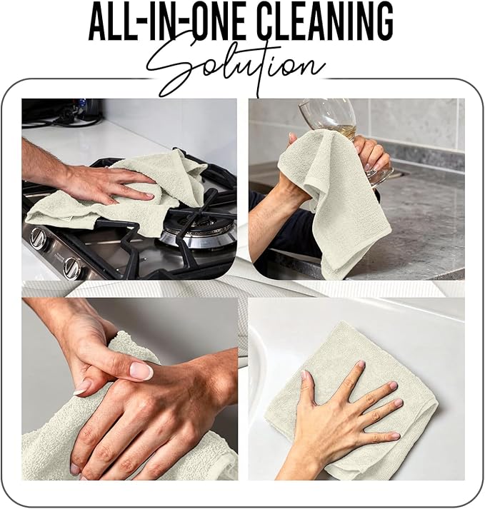 RIVERSIDE 24 Pack Washcloths Set - 100% Cotton [12x12 Inches] - 500 GSM, Soft, Quick-Dry & Highly Absorbent Face Towels - Perfect for Bathroom, Gym, Hotel, Spa & Travel - Cannoli Cream