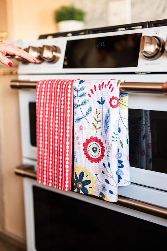 Desert Aqua || 2 Pack Double Sided|| Not Your Ordinary Dish Towels || Waffle Weave Microfiber || Tea Towels || Highly Absorbent || Hanging Loop || Dish Cloths|| Designer Prints|| Flower Garden