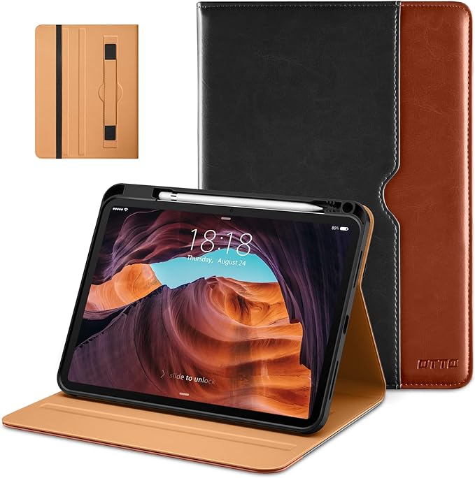 DTTO for iPad (A16) 11th Generation Case 11 Inch 2025, iPad 10th Generation Case 10.9 Inch 2022, Premium Leather Business Folio Stand Cover with Pencil Holder - Auto Wake/Sleep, Black Brown