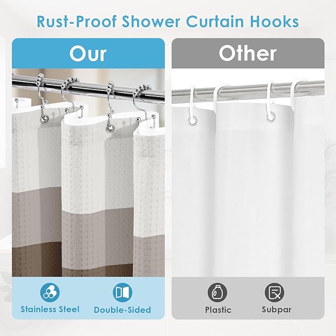 Nesphy Shower Curtain and Liner, Brown Ombre Striped 3 in 1 Shower Curtain and PEVA Liner Set with 12 Rust-Resistant Metal Hooks, Waterproof Fabric Shower Curtains for Bathroom, 72 W x 72 H