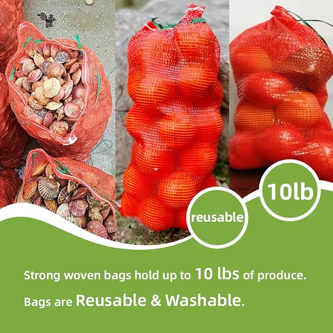 deebree 10 lb Mesh Onion Bags, 11"×18" Mesh Produce Bags Hanging Reusable Breathable Vegetable Storage Net Bag with Drawstring for Onions Potatoes Citrus Crawfish, Red (Pack of 10)