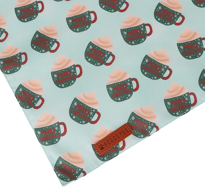 ADOGGYGO Green Christmas Dog Bandana, Snowman Reindeer Mug Pet Scarf, Adjustable Fit Merry Christmas Bandanas for Medium Large Dogs (Large)