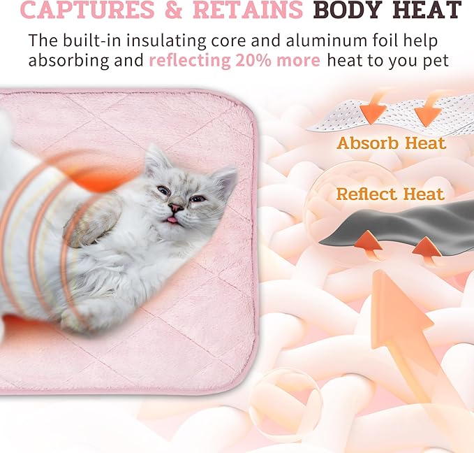 NWK Fluffy Self Warming Cat Mat, Cat Blanket, Thermal Dog Mat, Washable, Non-Slip Bottom for Sofa & Crate & Kennel & Car Seat (Blush Pink, Small (20'' X 16'' X 0.4''))