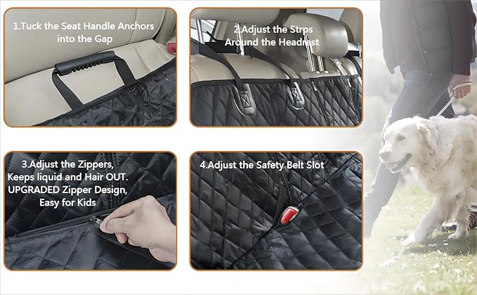 ANOSOSPECIAL Dog Car Seat Cover for Back Seat Cover for Kids ISOFIX Car Seat Protector for Dogs Nonslip Water Proof Universal Fit Dog Car Seat Cover for Truck SUV(Large,Black)