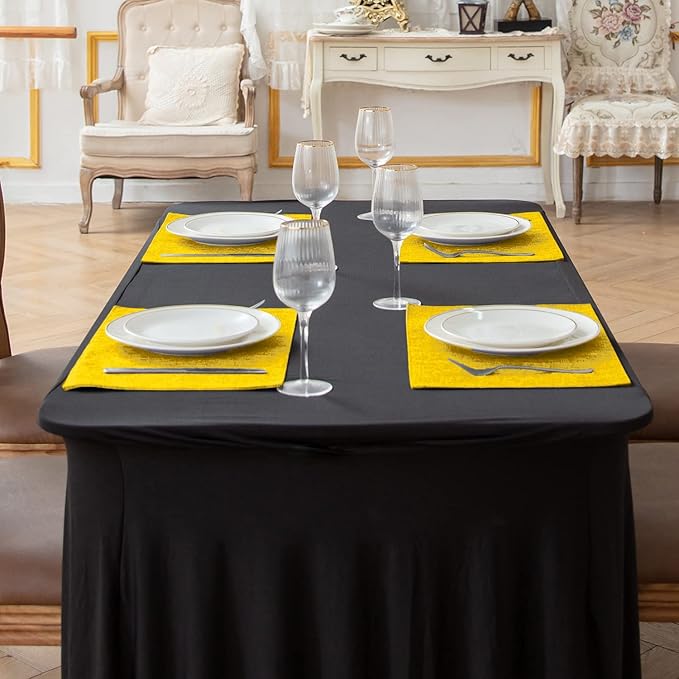 Cloth Yellow Placemats Set of 8, Linen Type Fabric Placemats Machine Washable Heat Resistant Placemats Polyester Place Mats for Halloween, Thanksgiving and Christmas Dining Table (Yellow)