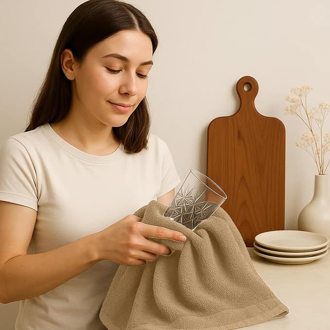 RIVERSIDE Bar Mop Towels Pack of 12, 16x19 Inches, 100% Ring Spun Cotton Terry Cloth Kitchen Towel, Highly Absorbent & Reusable Multipurpose Cleaning Rags for Bathroom, Hotel, Restaurant, Tan