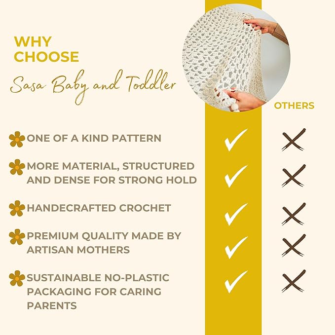 Sasa Baby and Toddler Macrame Hanging Net for Stuffed Toys - Corner Hammock Organizer for Plush Animals, Buttercream