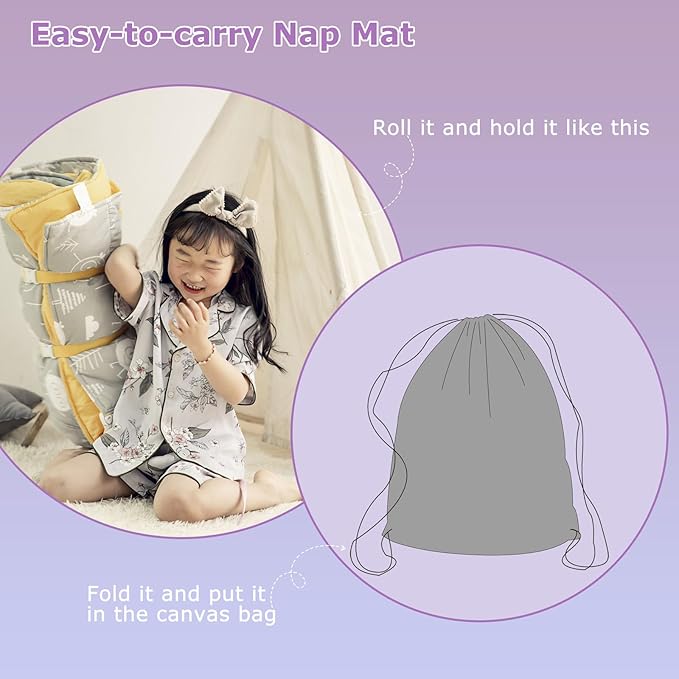 Hi Sprout Toddlers Nap Mat with Removable Pillow and Soft Blanket, Lightweight Daycare Preschool Kindergarten Sleeping Bag, Travel Slumber for Kids Girls Boys