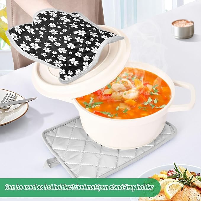 Pot Holders Set of 2 White Floral Hot Pads for Kitchen Heat Resistant Potholders Sets for Kitchen and Baking 7x9.8in